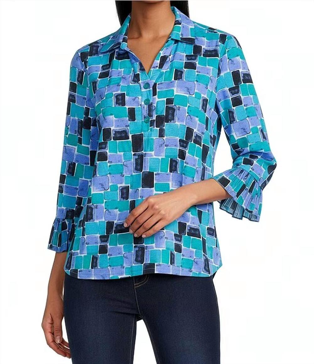 NEW MULTIPLES printed slub jersey knit top in royal print